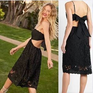 EXPRESS Lace Tie Back Side Cutout Midi‎ Dress Black Size Medium